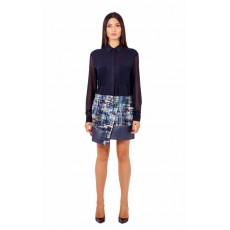 City Blues Wrap skirt with leather detail